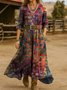 Damen Ethnisch Frühling/Herbst Kleid V-Ausschnitt Langarm H-Linie Kleid