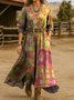 Damen Verlaufsmuster Frühling/Herbst Kleid V-Ausschnitt Langarm H-Linie Kleid