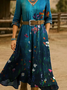 Damen Geblümt Frühling/Herbst Kleid V-Ausschnitt Langarm H-Linie Kleid