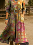 Damen Verlaufsmuster Frühling/Herbst Kleid V-Ausschnitt Langarm H-Linie Kleid