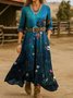 Damen Geblümt Frühling/Herbst Kleid V-Ausschnitt Langarm H-Linie Kleid