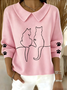 Damen Baumwolle Tier Langarm Bequem Lässig Pullover