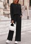 Damen Unifarben Zweiteiliges Set Täglich Langarm Lässig Frühling/Herbst Bluse mit Hose Matching Set