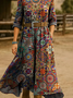 Damen Geblümt Frühling/Herbst Kleid V-Ausschnitt Langarm H-Linie Kleid