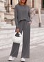 Damen Unifarben Zweiteiliges Set Täglich Langarm Lässig Frühling/Herbst Bluse mit Hose Matching Set