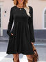 Damen Unifarben Frühling/Herbst Nahtverarbeitung Kleid Rundhals Langarm Tanktop A-Linien-Kleid