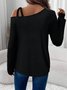 Lässig Geometrisch Schulterfrei Langarm T-Shirt