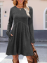 Damen Unifarben Frühling/Herbst Nahtverarbeitung Kleid Rundhals Langarm Tanktop A-Linien-Kleid
