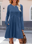 Damen Unifarben Frühling/Herbst Nahtverarbeitung Kleid Rundhals Langarm Tanktop A-Linien-Kleid