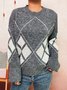 Damen Baumwolle Geometrisch Langarm Bequem Lässig Pullover