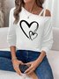 Lässig Geometrisch Schulterfrei Langarm T-Shirt