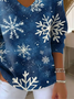 Damen Baumwolle Schneeflocke Langarm Bequem Lässig Pullover