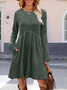 Damen Unifarben Frühling/Herbst Nahtverarbeitung Kleid Rundhals Langarm Tanktop A-Linien-Kleid