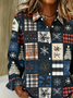 Hemdkragen Normale Ärmel Langarm Weihnachten Schnalle Regelmäßig Weit Knopfhemd Bluse für Damen