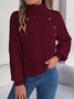 Damen Baumwolle Unifarben Langarm Bequem Lässig Pullover