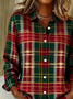 Hemdkragen Normale Ärmel Langarm Kariert Schnalle Regelmäßig Weit Knopfhemd Bluse für Damen