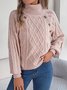 Damen Baumwolle Unifarben Langarm Bequem Lässig Pullover