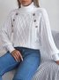 Damen Baumwolle Unifarben Langarm Bequem Lässig Pullover