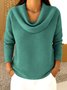 Lässig Unifarben Mock Neck Langarm T-Shirt