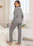 Hemdkragen Baumwolle Unifarben Lässig Pyjama Set