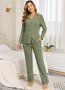 Hemdkragen Baumwolle Unifarben Lässig Pyjama Set