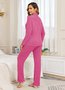 Hemdkragen Baumwolle Unifarben Lässig Pyjama Set
