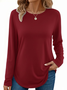 Lässig Unifarben Farbe Rundhals Langarm T-Shirt