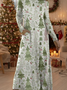 Damen Weihnachten Sommer Kleid Rundhals Langarm H-Linie Kleid