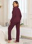Hemdkragen Baumwolle Unifarben Lässig Pyjama Set