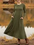 Damen Unifarben Frühling/Herbst Kleid Schalkragen Langarm A-Linien-Kleid