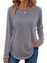 Lässig Unifarben Farbe Rundhals Langarm T-Shirt