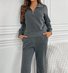 Damen Unifarben Zweiteiliges Set Täglich Langarm Lässig Frühling/Herbst Bluse mit Hose Matching Set