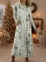 Damen Weihnachten Sommer Kleid Rundhals Langarm H-Linie Kleid