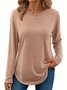 Lässig Unifarben Farbe Rundhals Langarm T-Shirt
