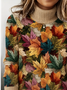 Damen Ahornblatt Langarm Bequem Retro Pullover