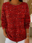 Damen Stern Langarm Bequem Lässig Print Pullover
