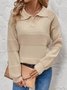 Damen Baumwolle Unifarben Langarm Bequem Lässig Pullover
