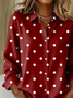 Hemdkragen Normale Ärmel Langarm Polka Dots Schnalle Regelmäßig Weit Knopfhemd Bluse für Damen