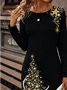 Damen Weihnachten Herbst Kleid Rundhals Langarm H-Linie Kleid