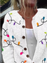 Damen Weihnachten Langarm Bequem Retro Print Strickjacke