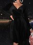 Damen Unifarben Frühling/Herbst Nahtverarbeitung Kleid V-Ausschnitt Langarm Party Kleid A-Linien-Kleid
