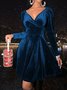 Damen Unifarben Frühling/Herbst Nahtverarbeitung Kleid V-Ausschnitt Langarm Party Kleid A-Linien-Kleid