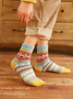Blockabsatz Stricken Dick Warm Mitte der Wade Socken Mit Ethnisch Retro Geometrisch Muster