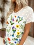 V-Ausschnitt Kurzarm Geblümt Regelmäßig Weit Bluse für Damen