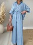 Damen Unifarben Zweiteiliges Set Täglich Dreiviertelärmel Lässig Frühling/Herbst Bluse mit Hose Matching Set