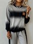 Damen Farbverlauf Print Zweiteiliges Set Täglich Langarm Lässig Frühling/Herbst Bluse mit Hose Matching Set