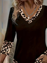 Lässig Leopard V-Ausschnitt Langarm T-Shirt