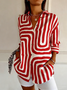 Schalkragen Langarm Gestreift Regelmäßig Weit Bluse für Damen