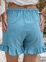 Damen Falten Baumwollgemisch Elastische Taille Weit Lässige Shorts