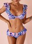 Volant Blumenmuster Bikini Badeanzug